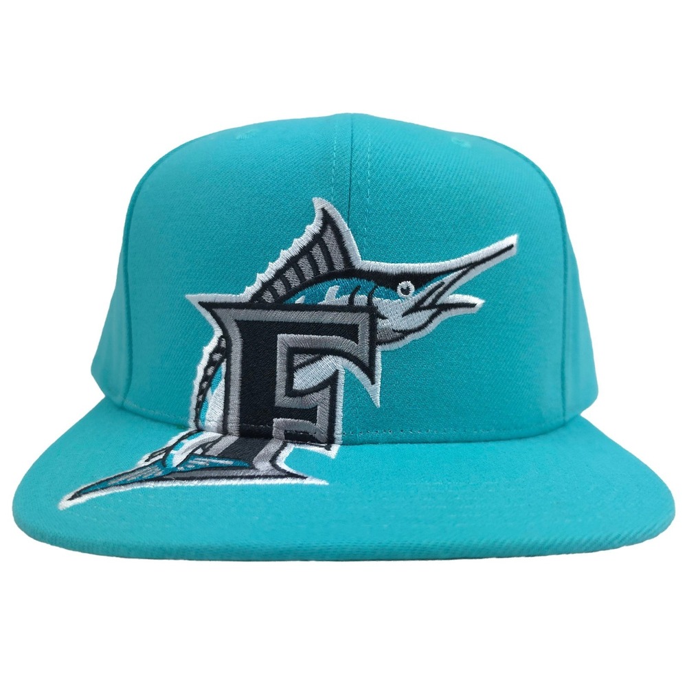 Florida Marlins Mitchell & Ness MLB Snapback Hat Cap Oversized Logo Teal NWT